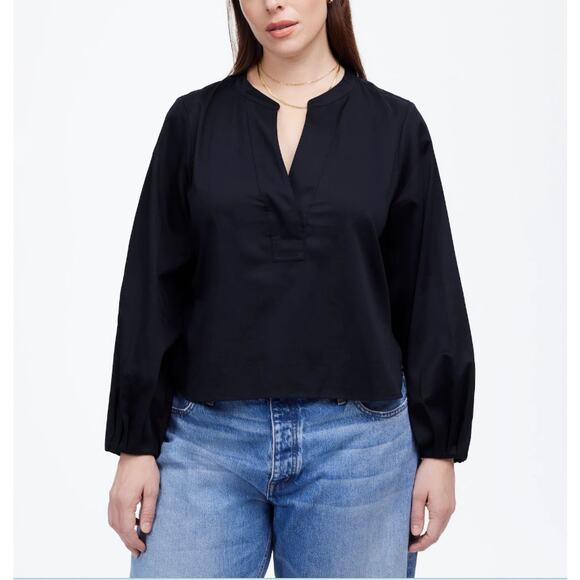 Madewell V-Neck Long-Sleeve Top Womens XS Deep Indigo Blue Stretch Regular Fit - Picture 1 of 8